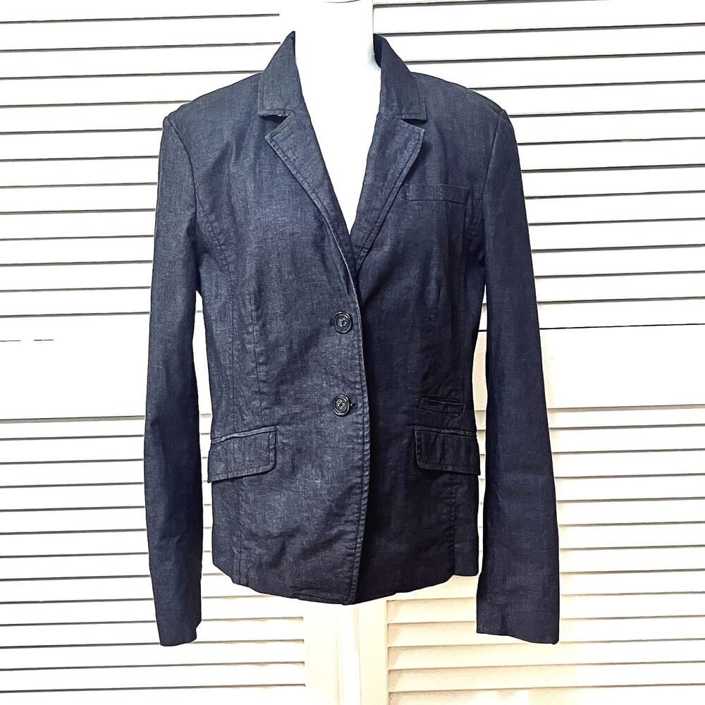Tommy Hilfiger Womens L Charcoal Gray Cotton Blazer Floral Collar Stretch Jacket